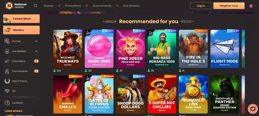 Снимка на главната страница на National Casino